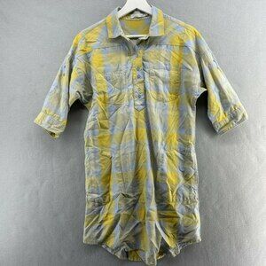 Prana Deryn Shirt Dress Organic Cotton Womens XS Plaid Pockets Roll Tab Sleeve